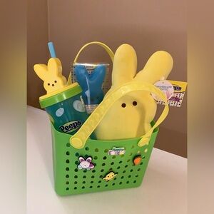 Peeps Easter Basket with Yellow Bunny Plush, Tumbler, & Speaker, New.